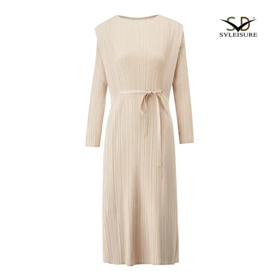 Women's Pleated Long - Sleeve Midi Dress (1).jpg