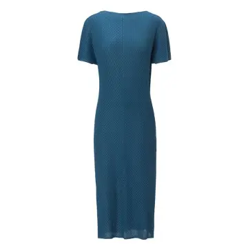 Women’s Dark Blue Pleated Midi Dress ...