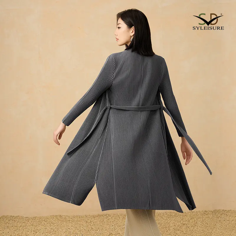 Women's Pleated Long Belted Coat (4).jpg