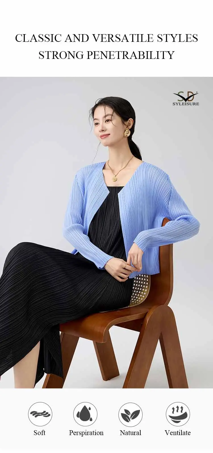 Women's Pleated Long - Sleeve Cardigan (7)
