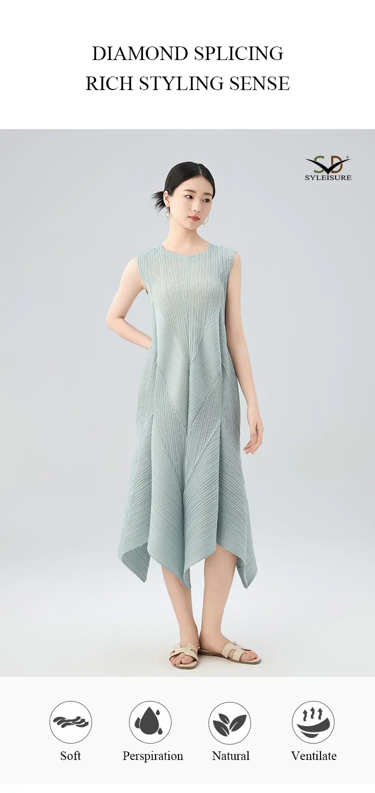 Women’s Pleated Sleeveless Asymmetric Midi Dress (7)