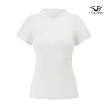 Women's Pleated Short - Sleeve Mock Neck Top