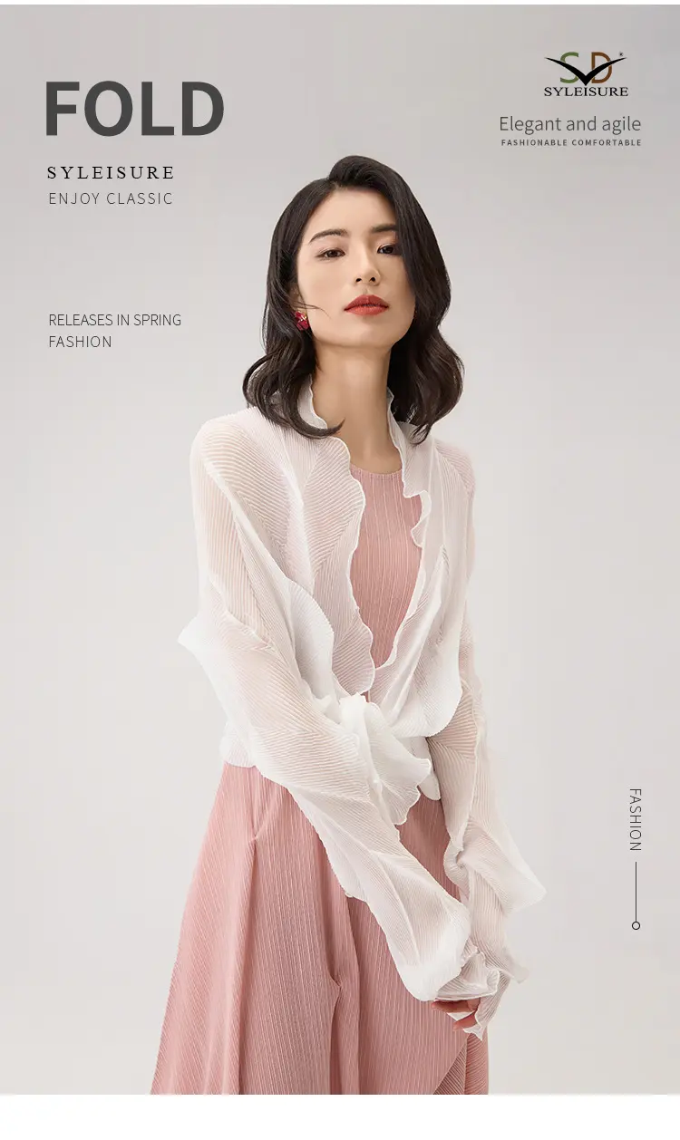 Women's Sheer Pleated Ruffled Shrug (5)