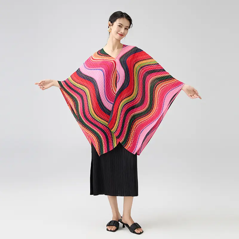 Bohemian Multicolor Pleated Poncho Top (3).jpg