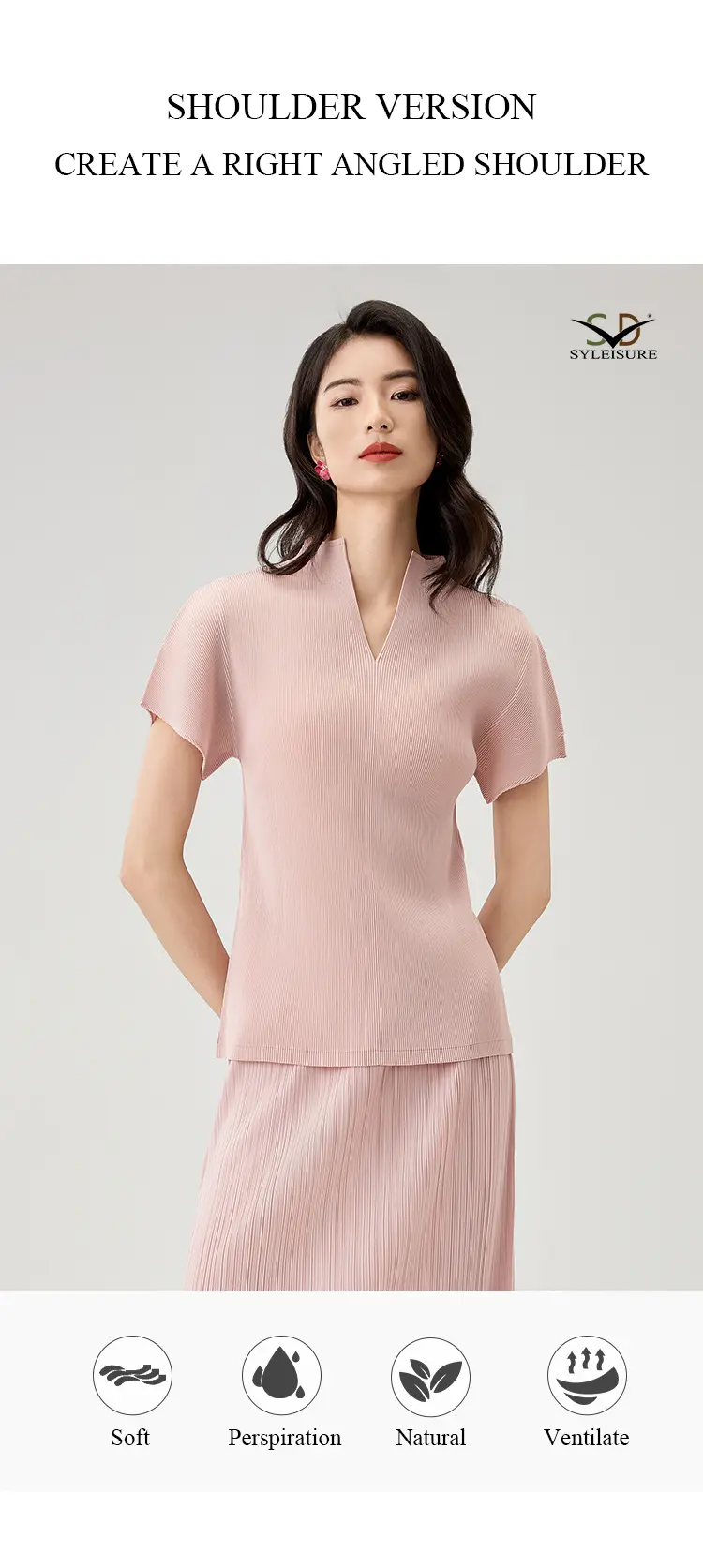 Women's Pleated Short - Sleeve V - Neck Top (7)