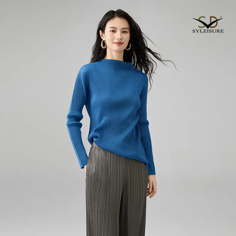 Women's Pleated Long - Sleeve Mock Neck Top (3).jpg