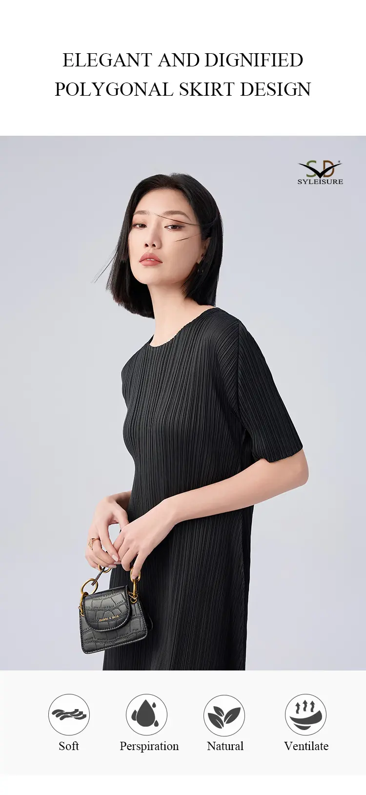 Women's Pleated Short - Sleeve Midi Dress (7)