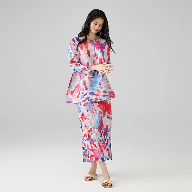 Floral Pleated Two Piece Set for Women