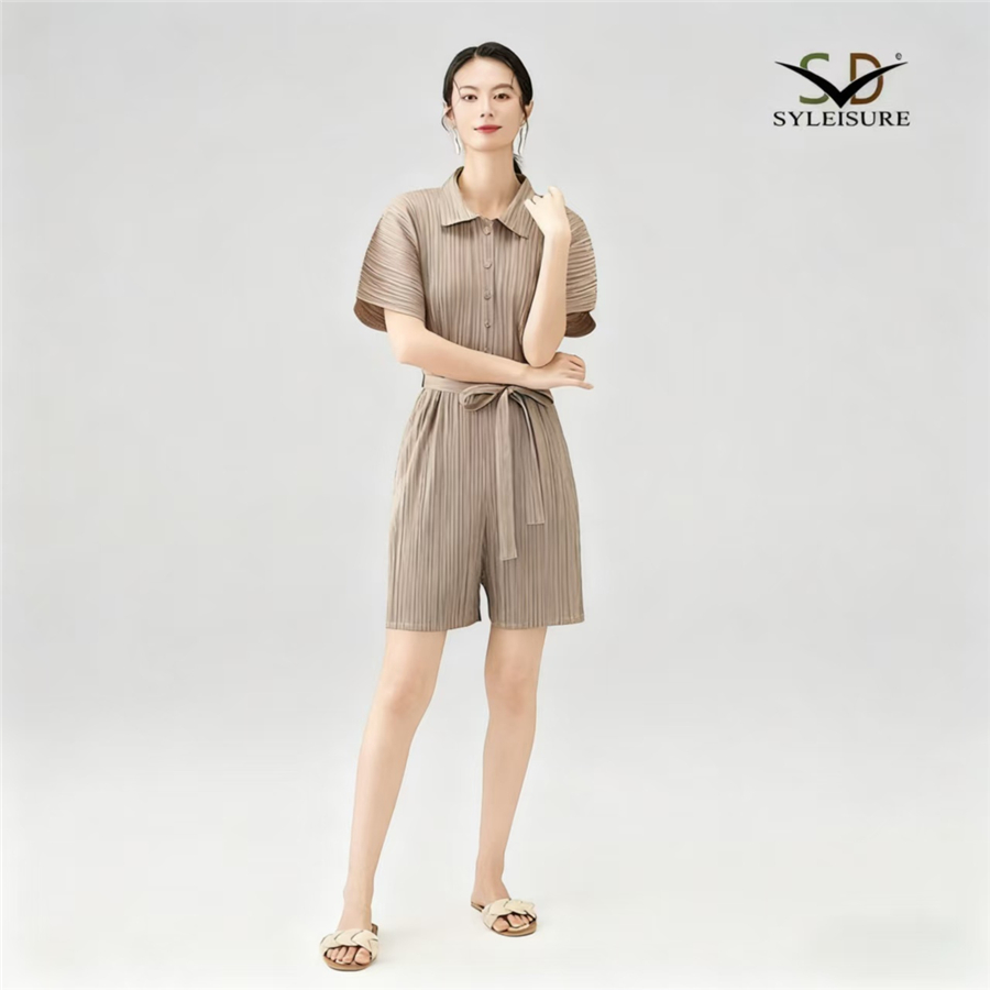 Women's Pleated Short - Sleeve Romper