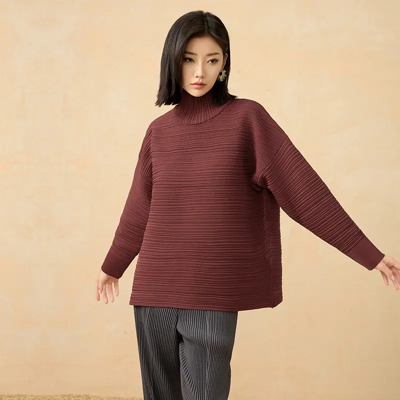 Women's Pleated Turtleneck Oversized Top