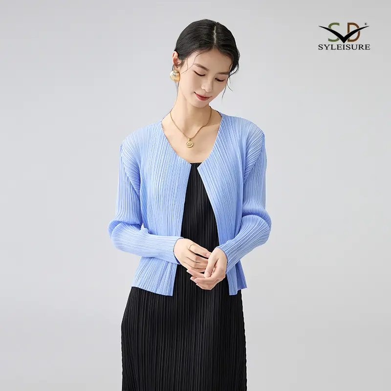 Women's Pleated Long - Sleeve Cardigan