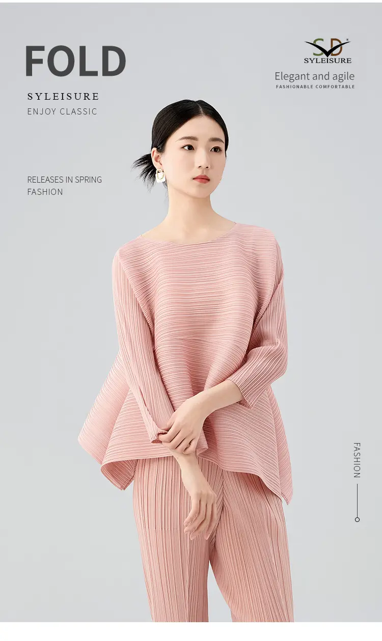 Women's Pleated Long - Sleeve Asymmetric Top (5)