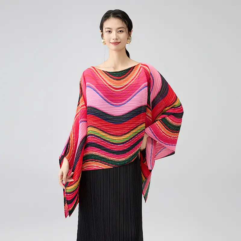 Bohemian Multicolor Pleated Poncho Top