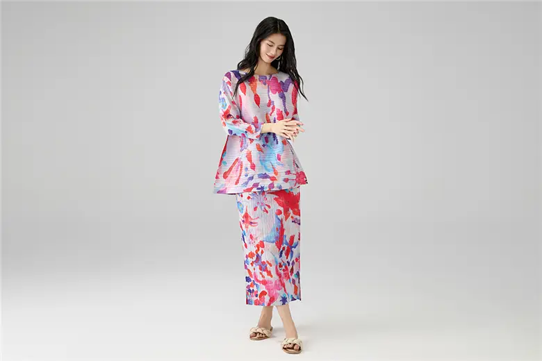 Floral Pleated Two Piece Set for Women