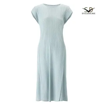Women's Short - Sleeve Pleated Midi D...