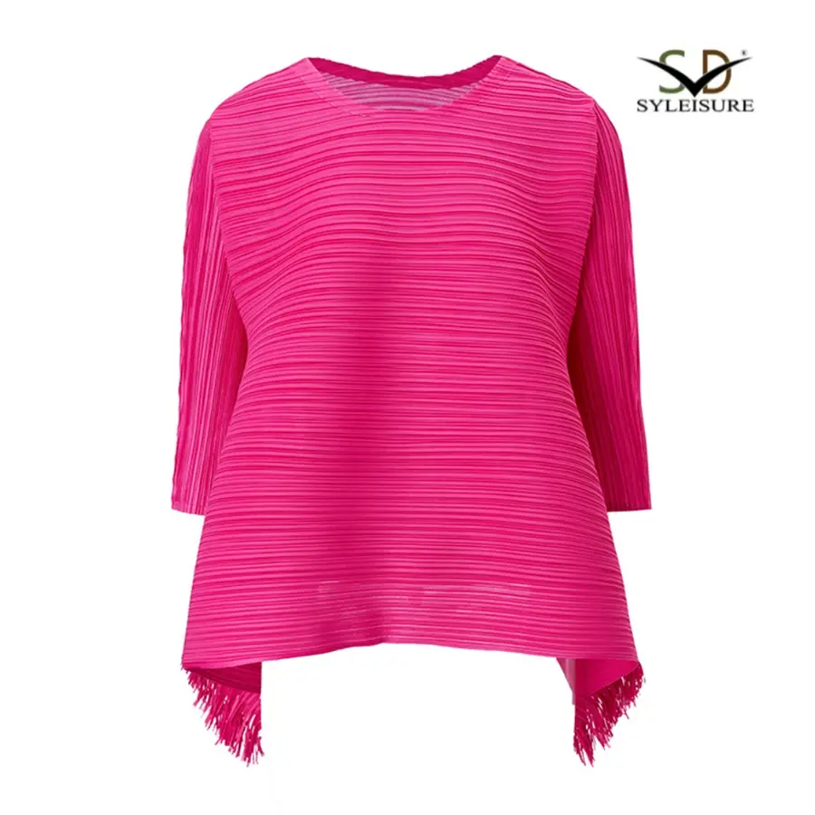 Quarter Sleeve Pleated Asymmetric Top (1).jpg