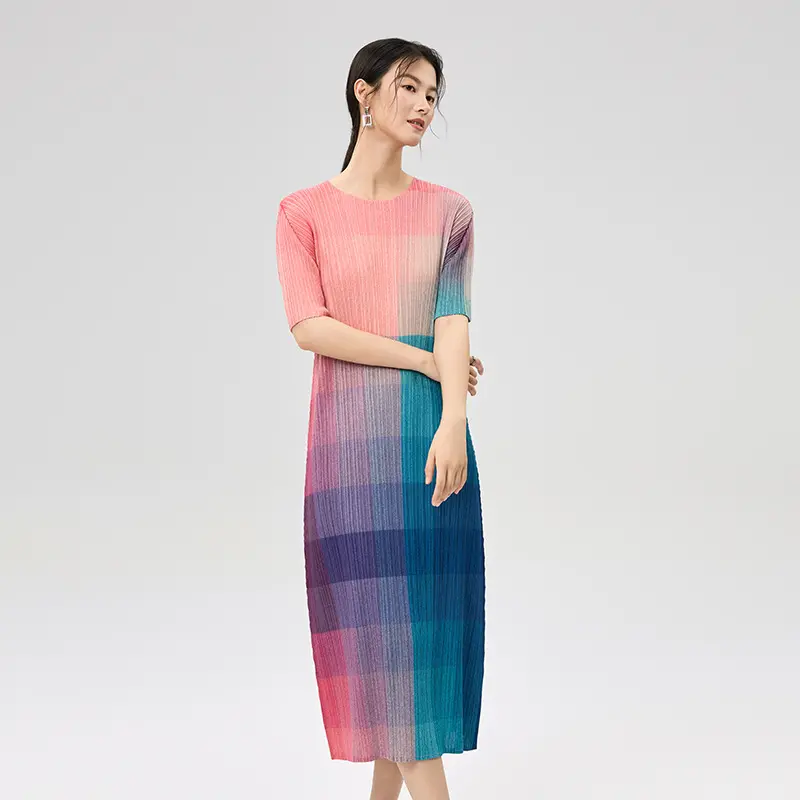 Women’s Gradient Color Pleated Midi D...