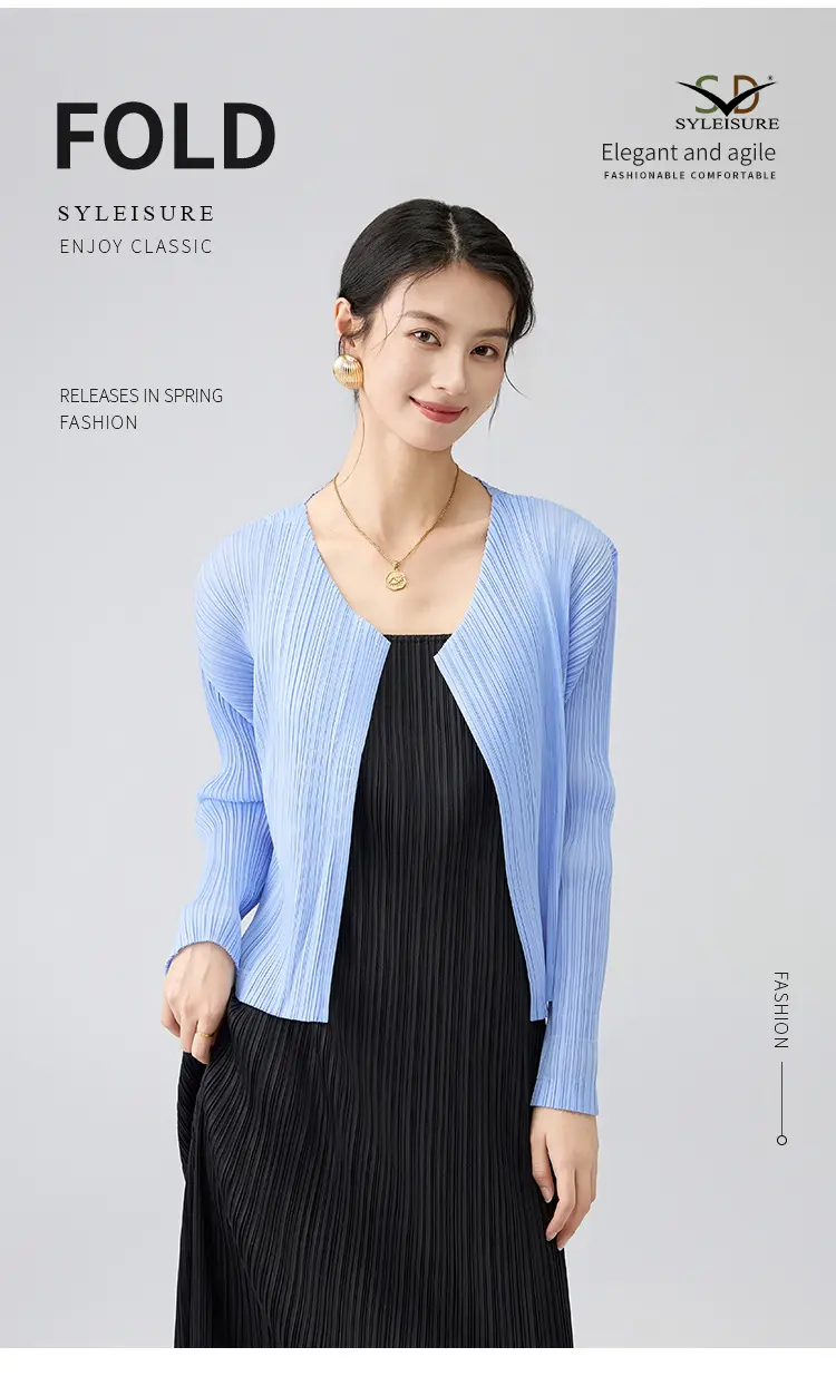 Women's Pleated Long - Sleeve Cardigan (5)