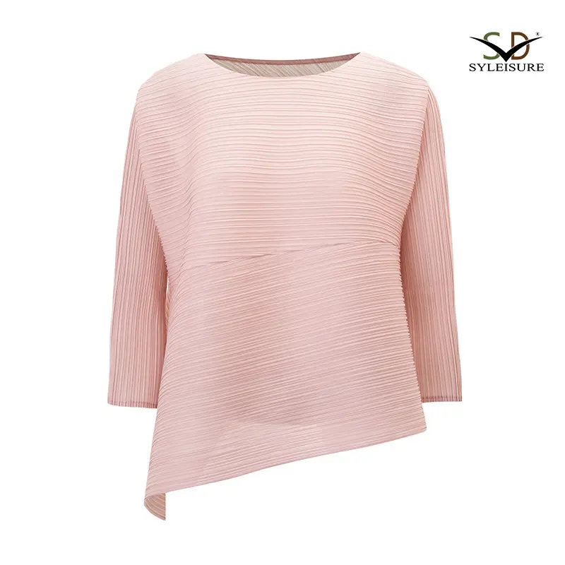 Women's Pleated Long - Sleeve Asymmetric Top (1).jpg