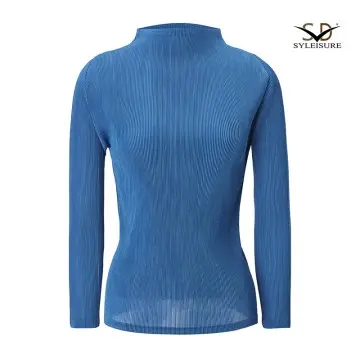 Women's Pleated Long - Sleeve Mock Neck Top