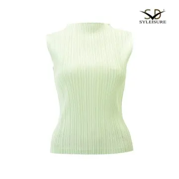 Women's Mock Neck Sleeveless Pleated ...