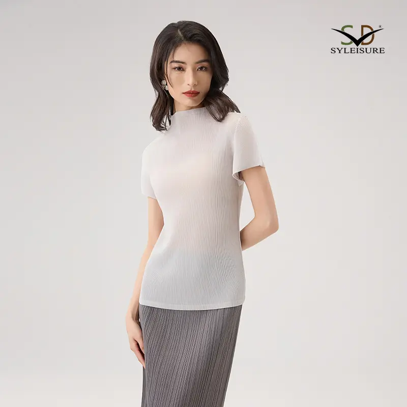 Women's Pleated Short - Sleeve Mock N...