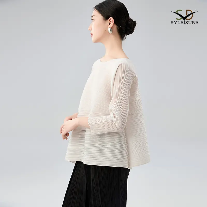 Women's Pleated Long - Sleeve Asymmetric Top (4).jpg