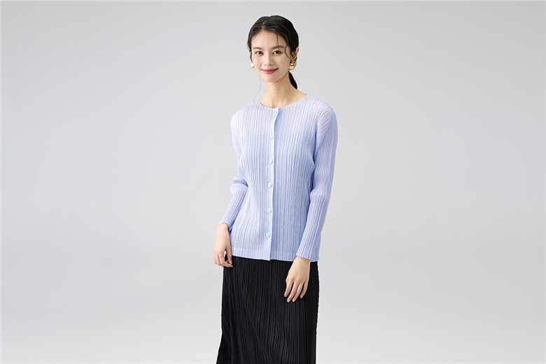 Pleated Long Sleeve Button Up Cardigan