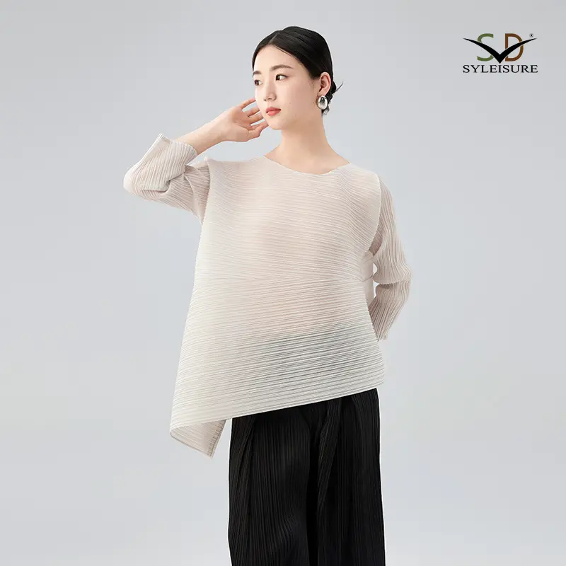 Women's Pleated Long - Sleeve Asymmetric Top (3).jpg