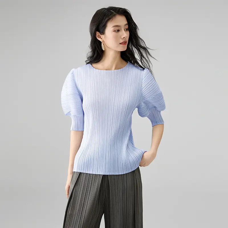 Elegant Pleated Puff Sleeve Blouse