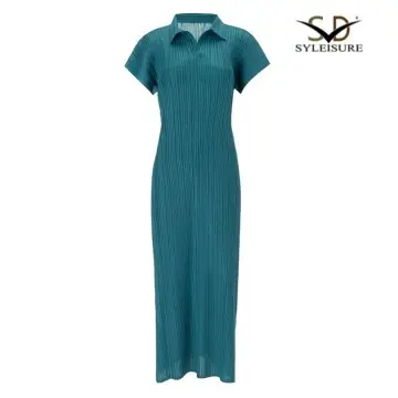 Women's Polo Neck Short Sleeve Pleate...