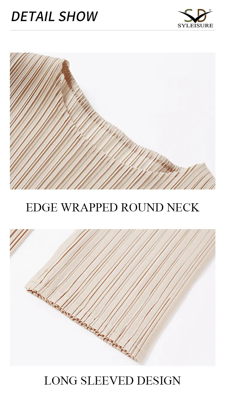 Women's Pleated Long - Sleeve Midi Dres (5)