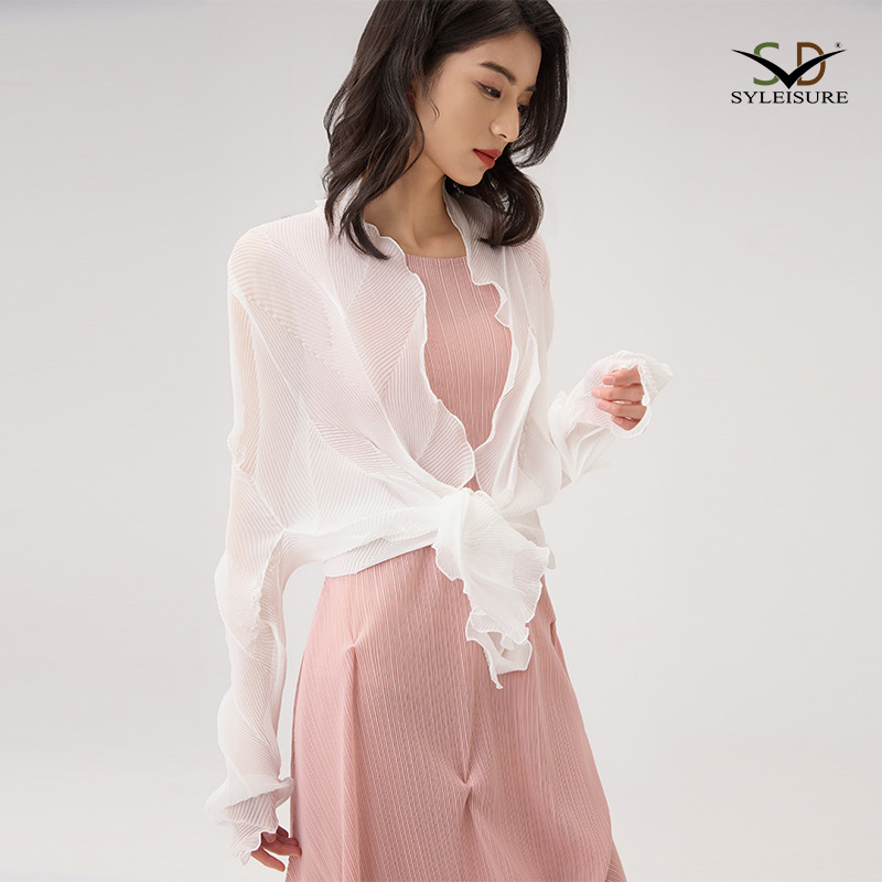 Women's Sheer Pleated Ruffled Shrug