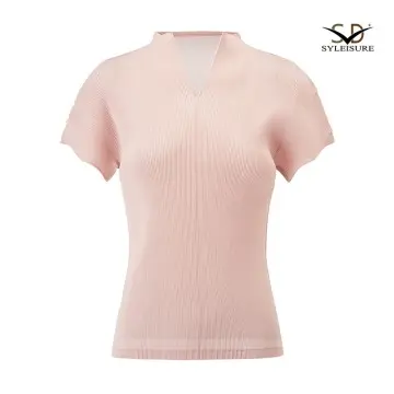 Women's Pleated Short - Sleeve V - Neck Top