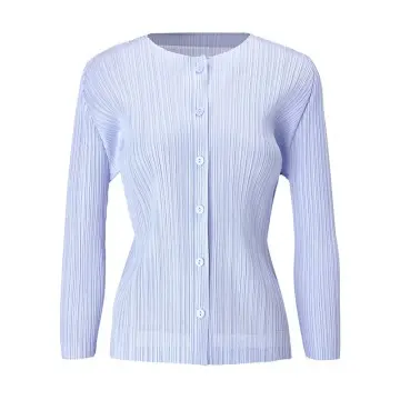 Pleated Long Sleeve Button Up Cardigan