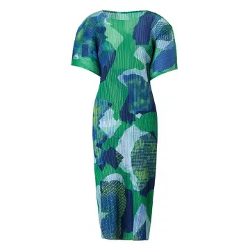 Women's Pleated Midi Dress – Abstract...