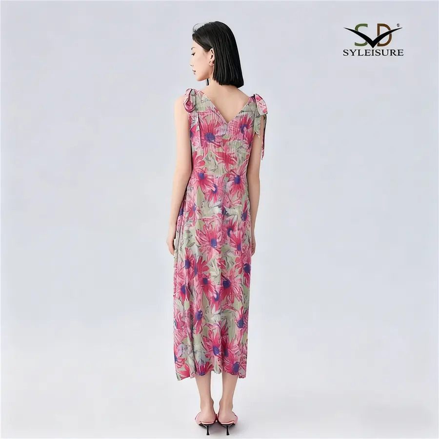 Women's Floral - Printed Pleated Slee...