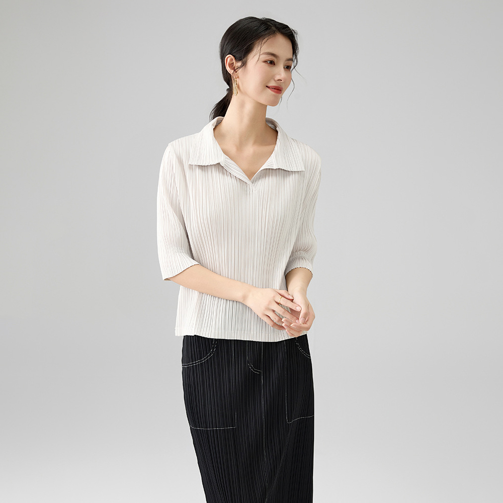 Women’s Pleated Blouse – Collared Hal...