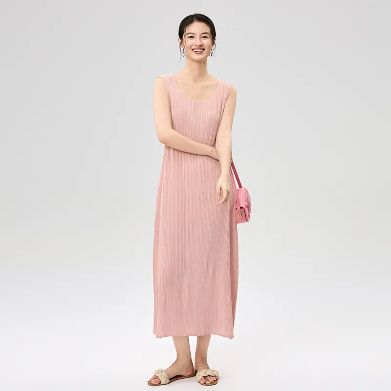 Women’s Pink Sleeveless Pleated Maxi ...