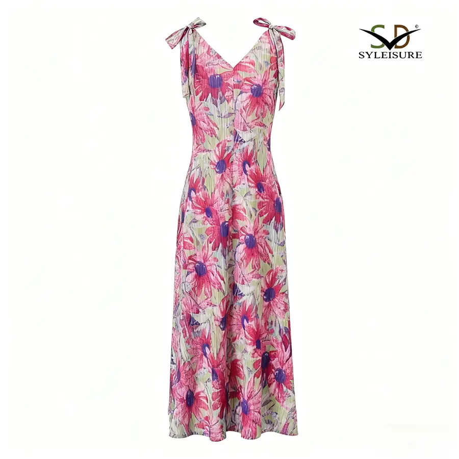 Women's Floral - Printed Pleated Sleeveless Midi Dress (1).jpg