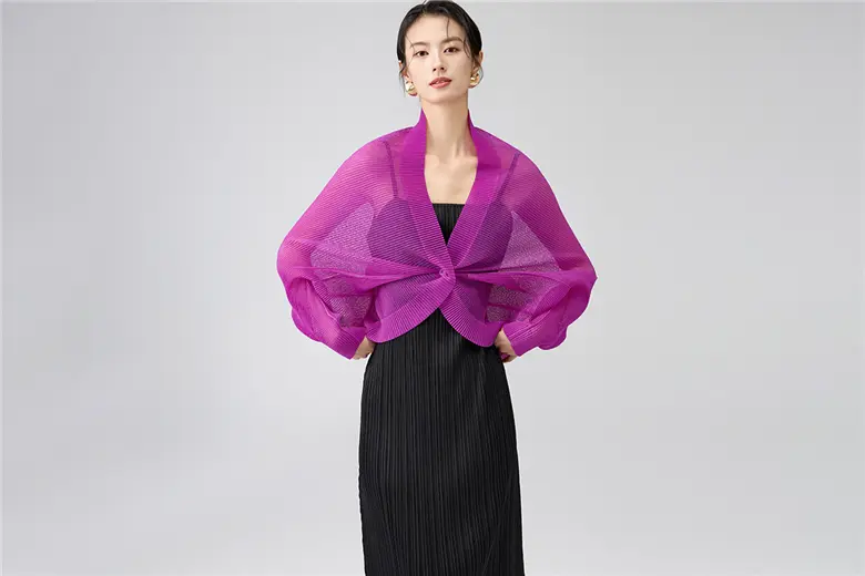 Sheer Pleated Bolero Shrug Cardigan