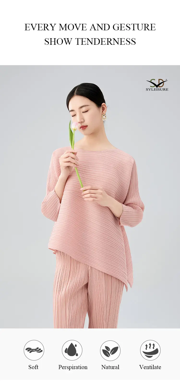 Women's Pleated Long - Sleeve Asymmetric Top (7)