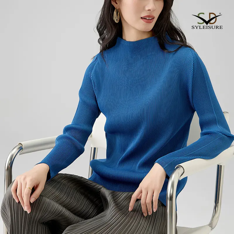 Women's Pleated Long - Sleeve Mock Neck Top (4).jpg